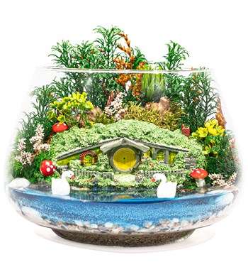 Shire Serisi Huzurlu Hobbit Bahçesi Yapay Göl Evi Teraryum -