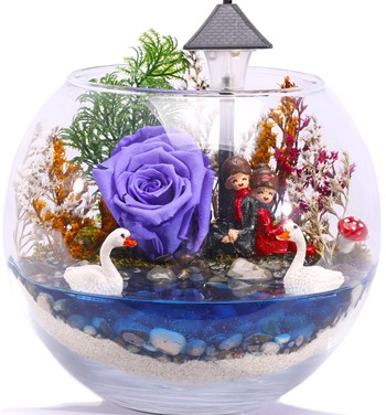 Love Göl Kenarında Işıklı Solmayan Gül Tasarım - Lila