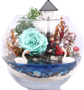 Love Göl Kenarında Işıklı Solmayan Gül Tasarım - Turkuaz Mav