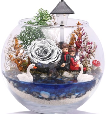 Love Göl Kenarında Işıklı Solmayan Gül Tasarım - Gümüş