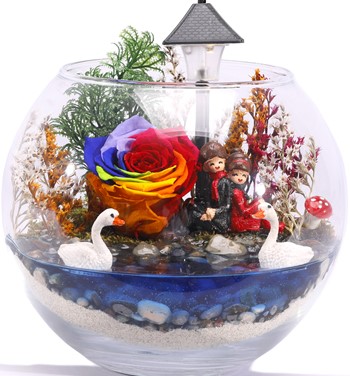 Love Göl Kenarında Işıklı Solmayan Gül Tasarım - Dark Rainbo