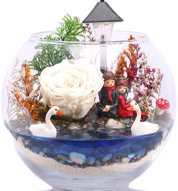 Love Göl Kenarında Işıklı Solmayan Gül Tasarım - Beyaz