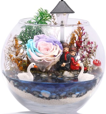 Love Göl Kenarında Işıklı Solmayan Gül Tasarım - Light Rainb