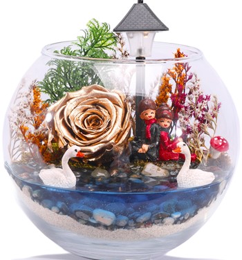 Love Göl Kenarında Işıklı Solmayan Gül Tasarım - Gold 