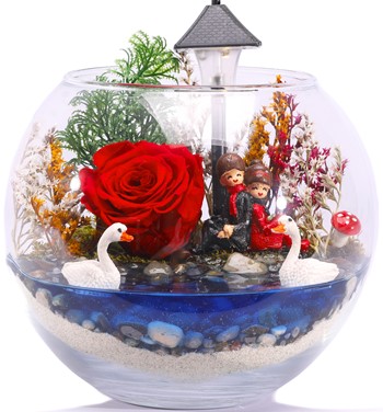 Love Göl Kenarında Işıklı Solmayan Gül Tasarım - Kırmızı