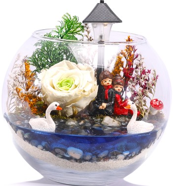 Love Göl Kenarında Işıklı Solmayan Gül Tasarım - Tinker Bell