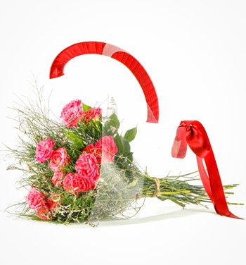 Şeffaf Taşıma Çantasında Fuşya Mini Gül Buketi