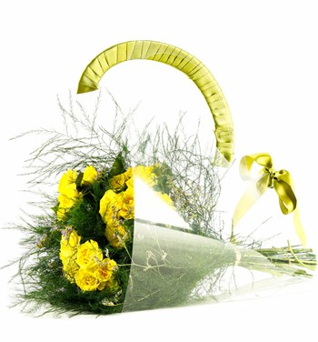 Şeffaf Taşıma Çantasında Sarı Mini Gül Buketi