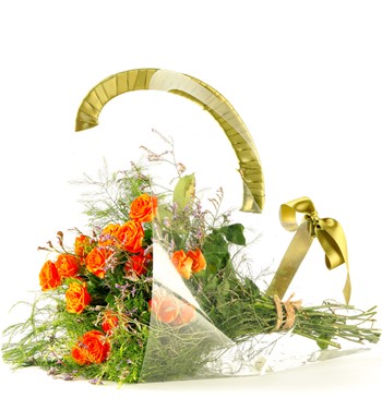  Şeffaf Taşıma Çantasında Turuncu Mini Gül Buketi 