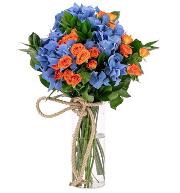 mini ortanca ve turuncu gül